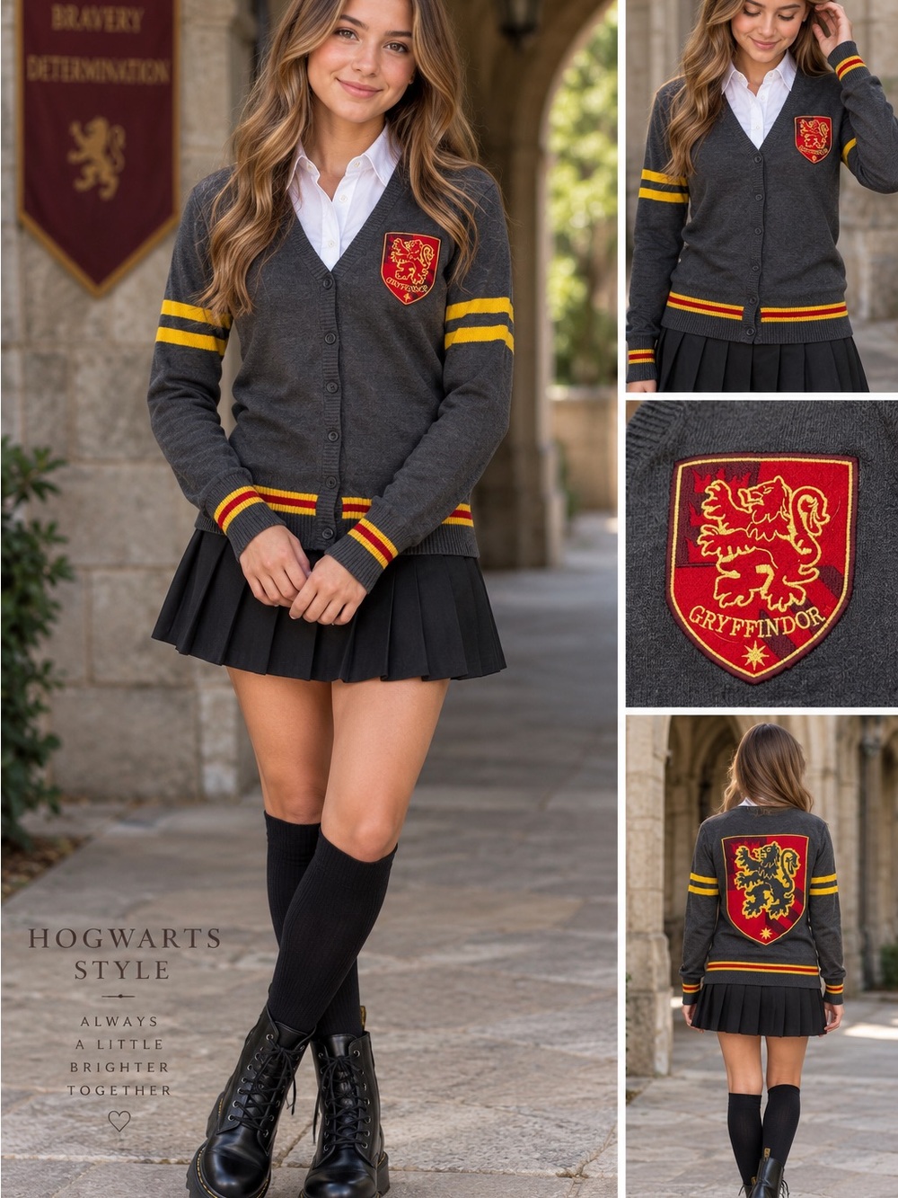 Dark Gray Gryffindor-Style Cardigan with Yellow Stripes